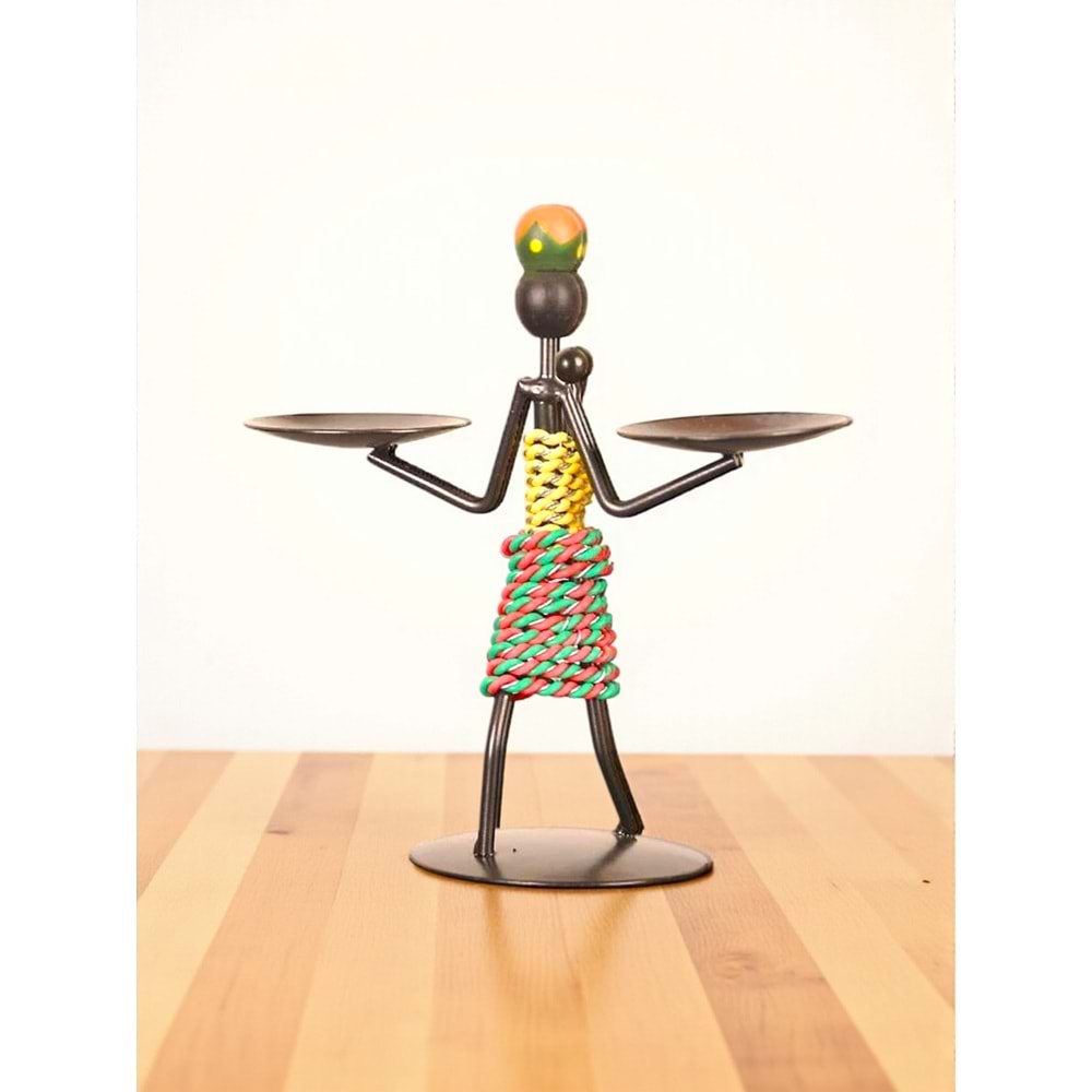 Retro Etnik Afrika Figürlü Çift Mumluk - Dekoratif Şamdan Tutucu (14 cm)