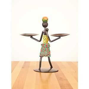 Retro Etnik Afrika Figürlü Çift Mumluk - Dekoratif Şamdan Tutucu (14 cm)