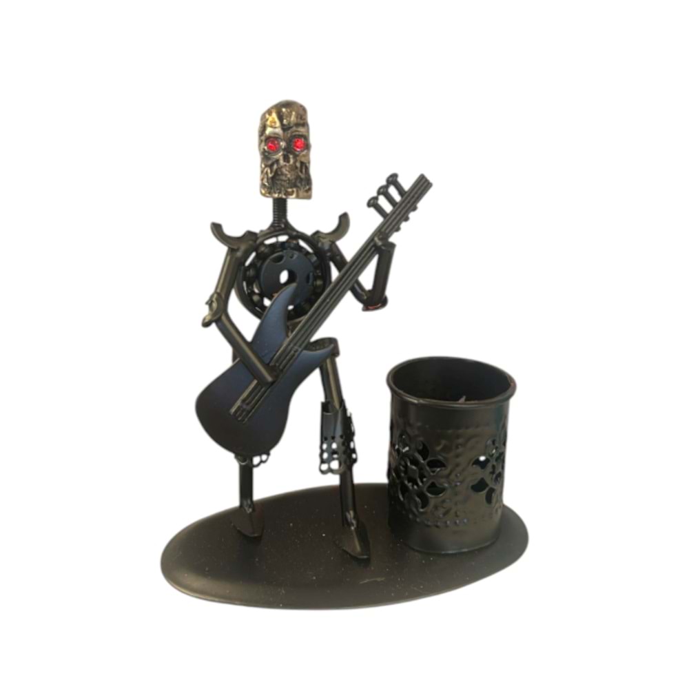 Kuru Kafa Metal Kalemlik ve Gitar Figürü – Masaüstü Organizatör (14x16 cm)