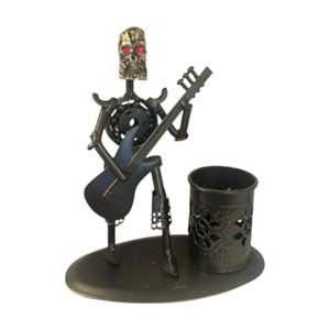 Kuru Kafa Metal Kalemlik ve Gitar Figürü – Masaüstü Organizatör (14x16 cm)