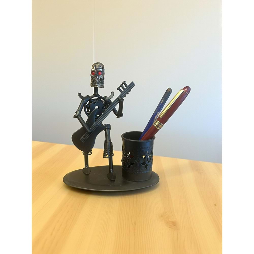 Kuru Kafa Metal Kalemlik ve Gitar Figürü – Masaüstü Organizatör (14x16 cm)