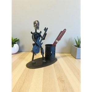 Kuru Kafa Metal Kalemlik ve Gitar Figürü – Masaüstü Organizatör (14x16 cm)