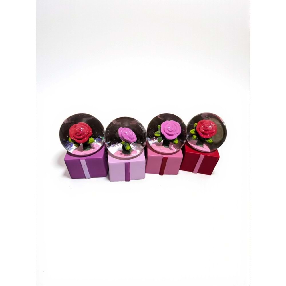 Işıklı Gül Tasarımlı Mini Kar Küresi – Dekoratif Küçük Boy Kar Küresi 4x7 cm
