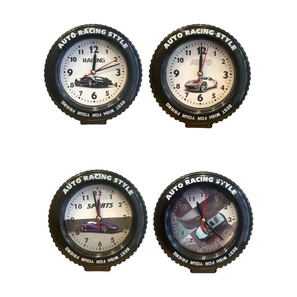 Araba Tekerleği Tasarımlı Alarm Özellikli Masa Saati – 14x14x4 cm