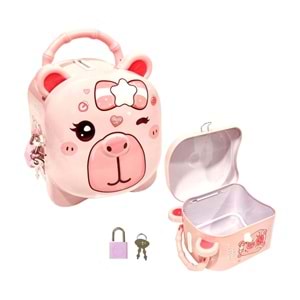 Sevimli Capybara Tasarımlı Kilitli Metal Kumbara – 10.5x13x9.5 cm,Renkli