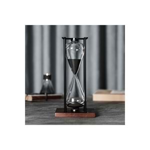 Dekoratif Metal Kum Saati Siyah Kum 28 x 14 cm Ahşap Kaideli Masaüstü Dekor - Siyah 30 Dk