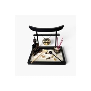 Zen Bahçesi Seti Buda Figürlü Gonglu ve Tütsülüklü Ahşap Masaüstü Meditasyon Seti 22 x 16 x 18 cm