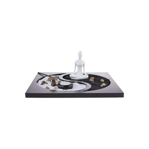 Yin Yang Zen Kum Bahçesi 30x30 cm – Meditasyon Figürü, Mumluk ve Taş Setli Dekoratif Hediye