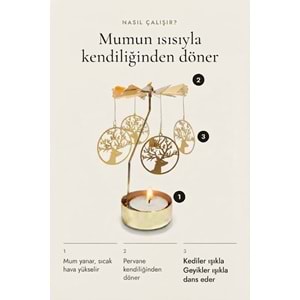 Dönen Mumluk Geyik Figürlü Altın Metal Tealight Mum Tutucu Yılbaşı Dekoru Hediye 15 cm