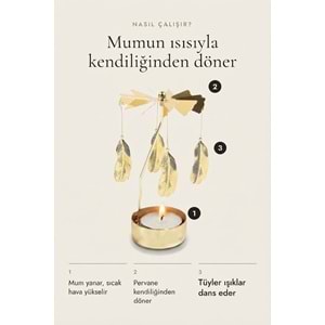 Dönen Mumluk Tüy Figürlü Altın Metal Tealight Mum Tutucu Dekoratif Hediye 15 cm