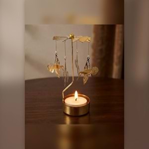 Dönen Mumluk Sinek Kuşu Figürlü Altın Metal Tealight Mum Tutucu Dekoratif Hediye 15 cm