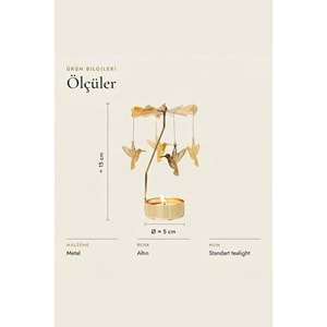 Dönen Mumluk Sinek Kuşu Figürlü Altın Metal Tealight Mum Tutucu Dekoratif Hediye 15 cm