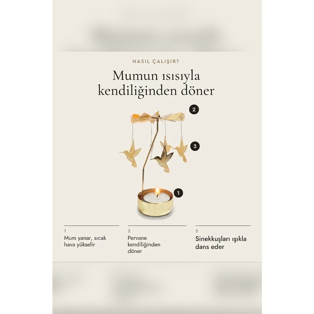 Dönen Mumluk Sinek Kuşu Figürlü Altın Metal Tealight Mum Tutucu Dekoratif Hediye 15 cm