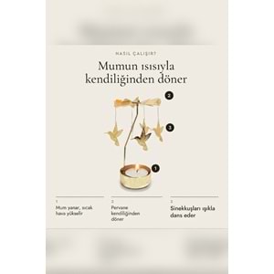 Dönen Mumluk Sinek Kuşu Figürlü Altın Metal Tealight Mum Tutucu Dekoratif Hediye 15 cm