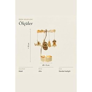 Dönen Mumluk Yılbaşı Figürlü Noel Baba Çan Kardan Adam Altın Metal Tealight Mum Tutucu 15 cm