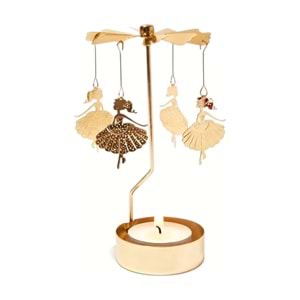 Dönen Mumluk Balerin Figürlü Altın Metal Tealight Mum Tutucu Dekoratif Hediye 15 cm