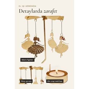 Dönen Mumluk Balerin Figürlü Altın Metal Tealight Mum Tutucu Dekoratif Hediye 15 cm