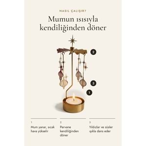 Dönen Mumluk Yıldız ve Yılbaşı Süsü Figürlü Altın Metal Tealight Mum Tutucu 18 cm