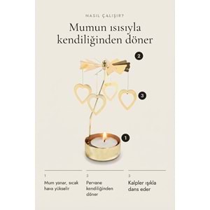 Dönen Mumluk Kalp Figürlü Altın Metal Tealight Mum Tutucu Sevgiliye Hediye 15 cm