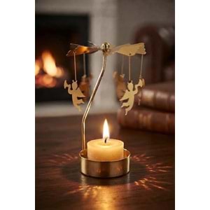 Dönen Mumluk Borazanlı Melek Figürlü Altın Metal Tealight Mum Tutucu Yılbaşı Dekoru 15 cm