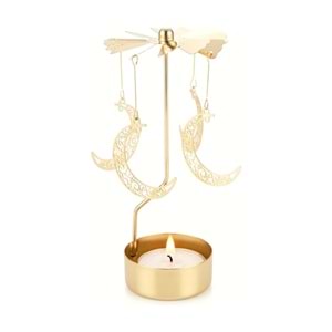Dönen Mumluk Hilal Ay Figürlü Altın Metal Tealight Mum Tutucu Dekoratif Hediye 15 cm